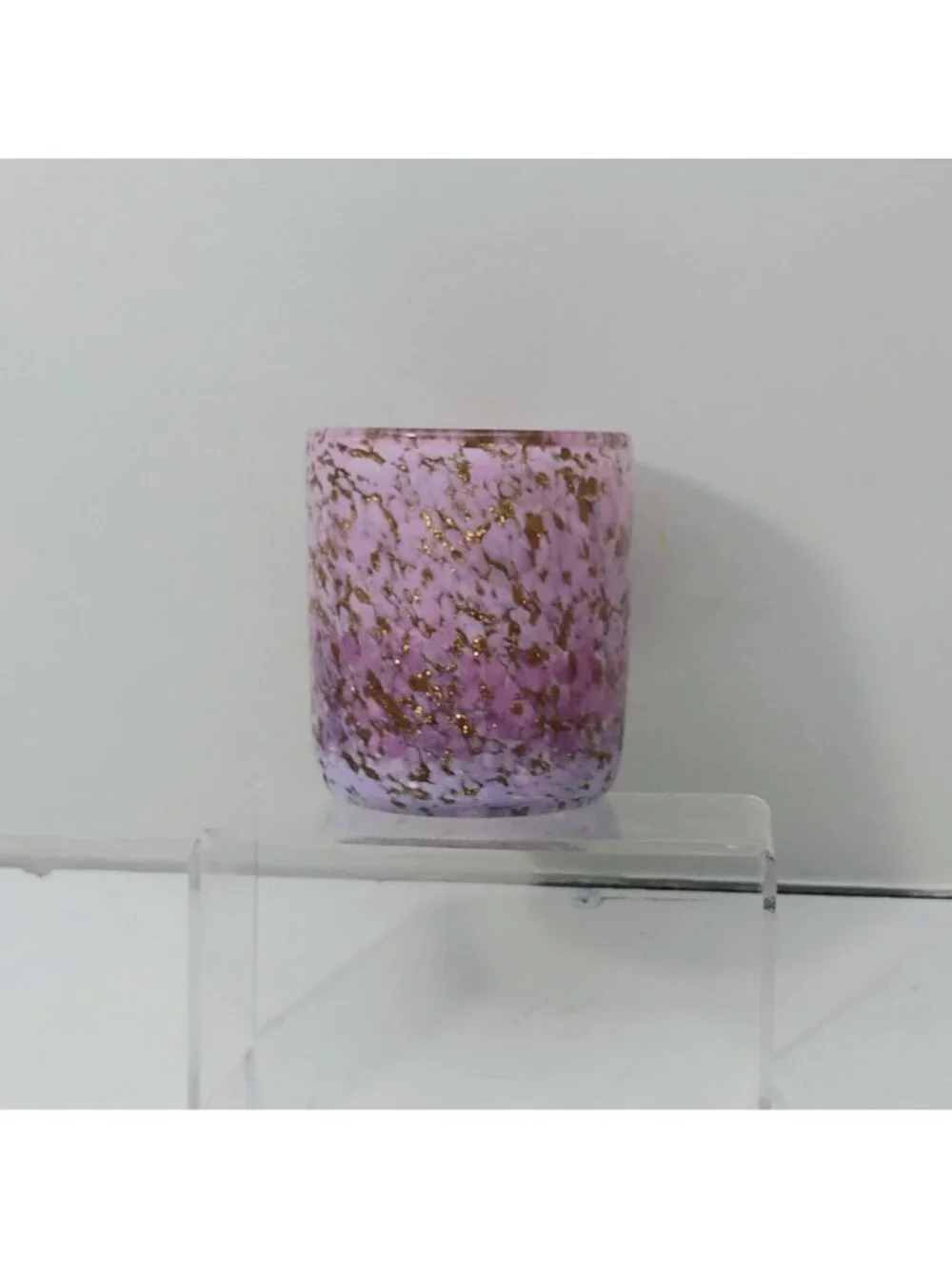 Vtg Murano Pink Gold Glitter Votive Candle Holder or Cup 3